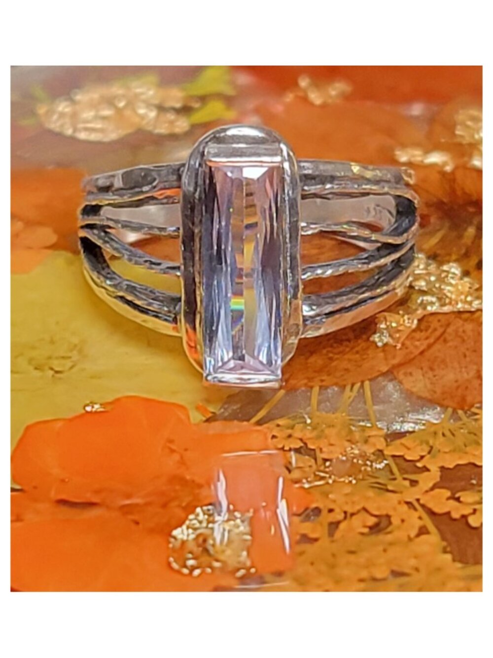 Hammered Silver Baguette CZ Wire Wrap Ring Sz 10 NWT